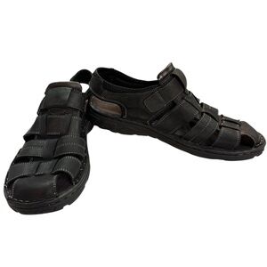 Okko Black Leather Oxford Strap Closed Toe Grey Stitching Sandals Size 13